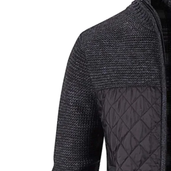 Black Mens Quilted Cardigan - Picture 6 of 7